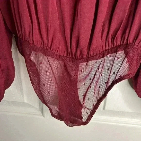 🌟”Free People Intimately” NWT Pomegranate Long Sleeve Thong Bodysuit Size M🌟 - Picture 5 of 13